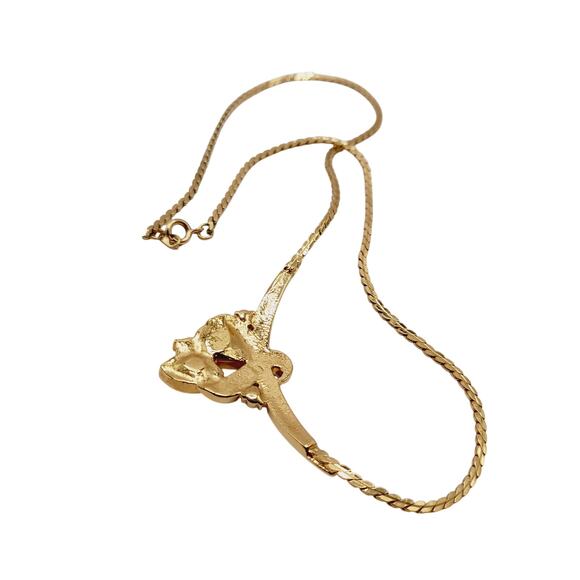 Vintage 1980s Rhinestone Necklace – Purple Green Clear Stones, 16" Pendant Chain - Picture 6 of 8